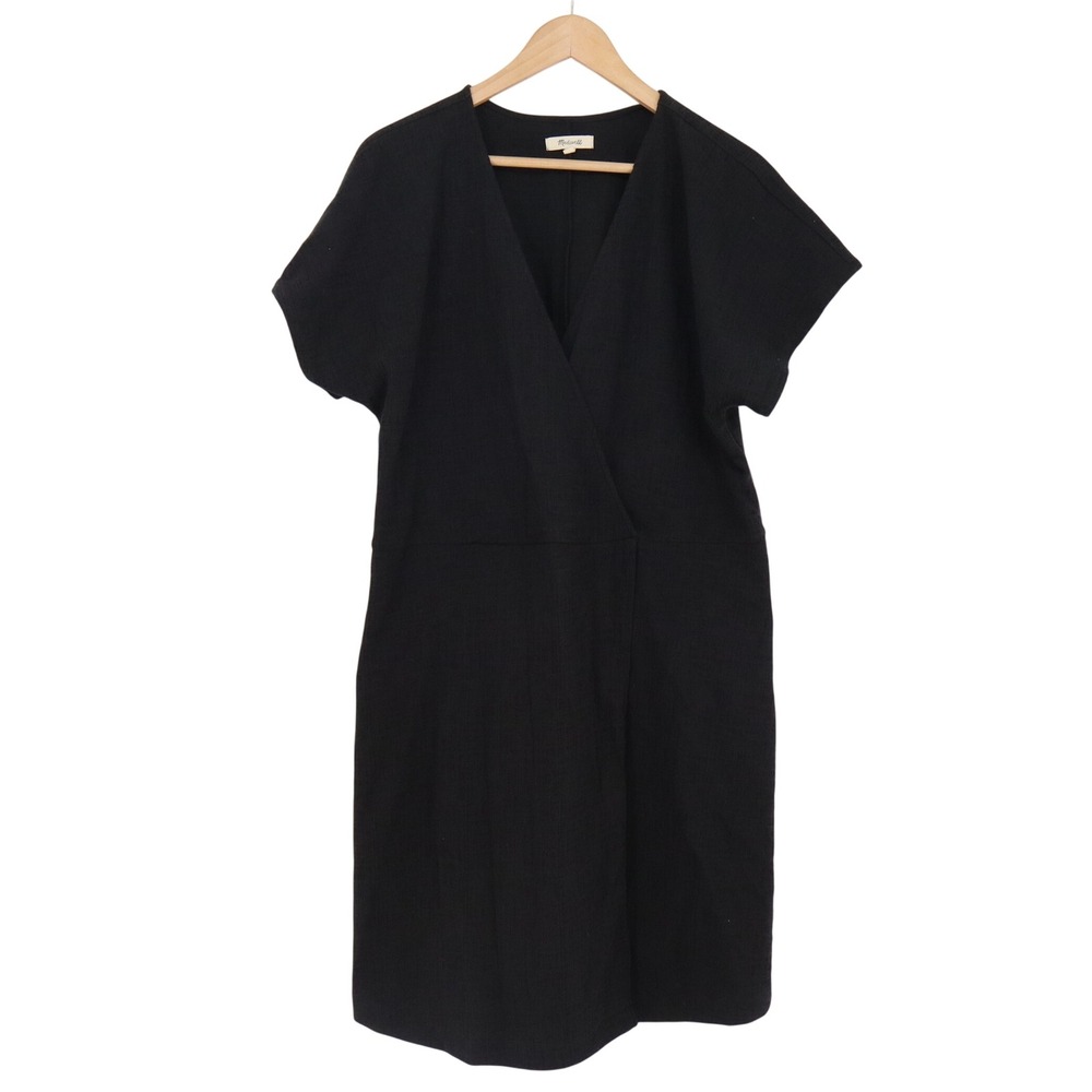 Madewell Dress Womens 1X Wrap V-Neck Black Short Sleeve Textured Excellent